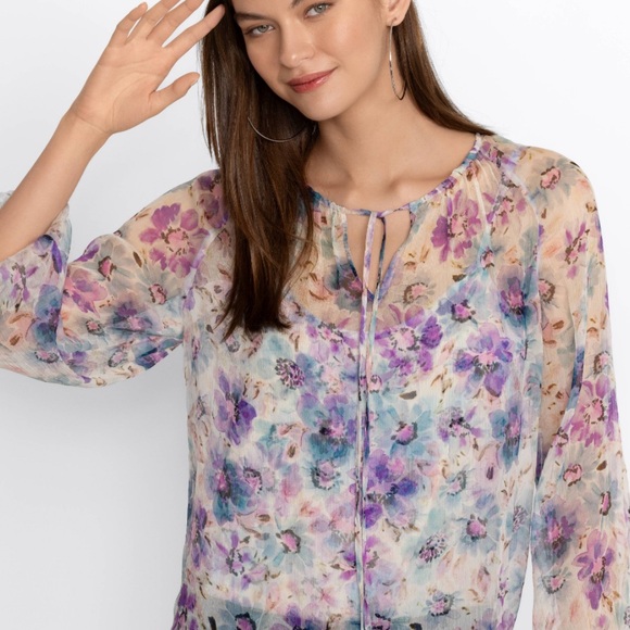 Johnny Was Silk Floral Glinda Peasant Top - Picture 3 of 13
